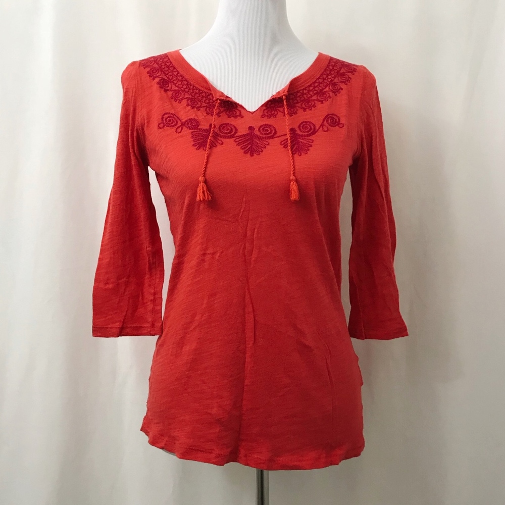 Lucky Brand Embroidered Tassel Knit Top